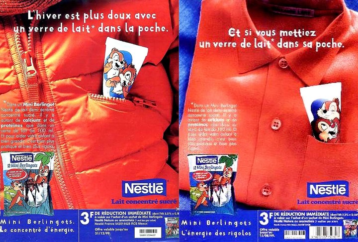 mini berlingots de Nestlé écureuils Tic et Tac disney lait concentré années 90